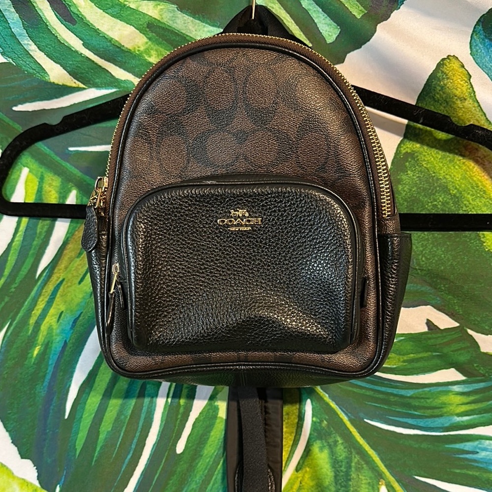 Coach Mini Court Backpack Black Leather with Signature Design